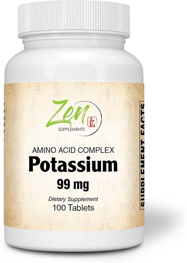 Suplementy Zen - Potas 99 mg (kwas aminowy) 100- Tabs - Fluid & Electrolyte Równowaga Formuła - Serce, Nerwy i Mięśnie Wsparcie funkcji