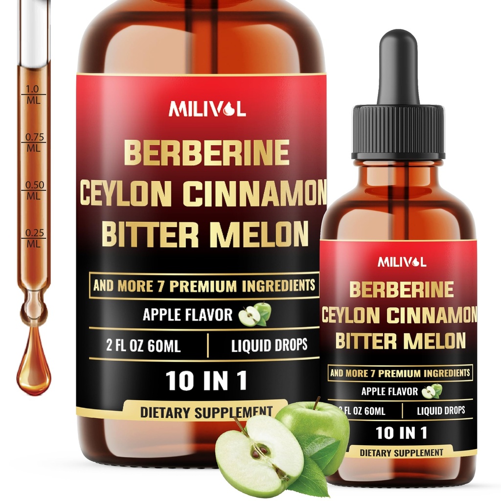 10in1 Płynne krople Berberine z Ceylon Cynamon Gorzki Melon Turmeric Ginger Gymnema Sylvestre i więcej - 2 Fl Oz