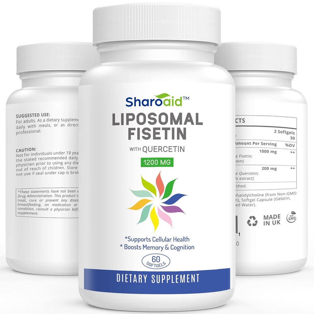 Liposomal Fisetin z suplementami Quercetin 1200 mg na serwowanie, Wysoka absorpcja polifenoli Przeciwutleniacze dla kobiet, mężczyzn, Non-GMO, Gluten- Free, 1 Butelka - 60 Softgels