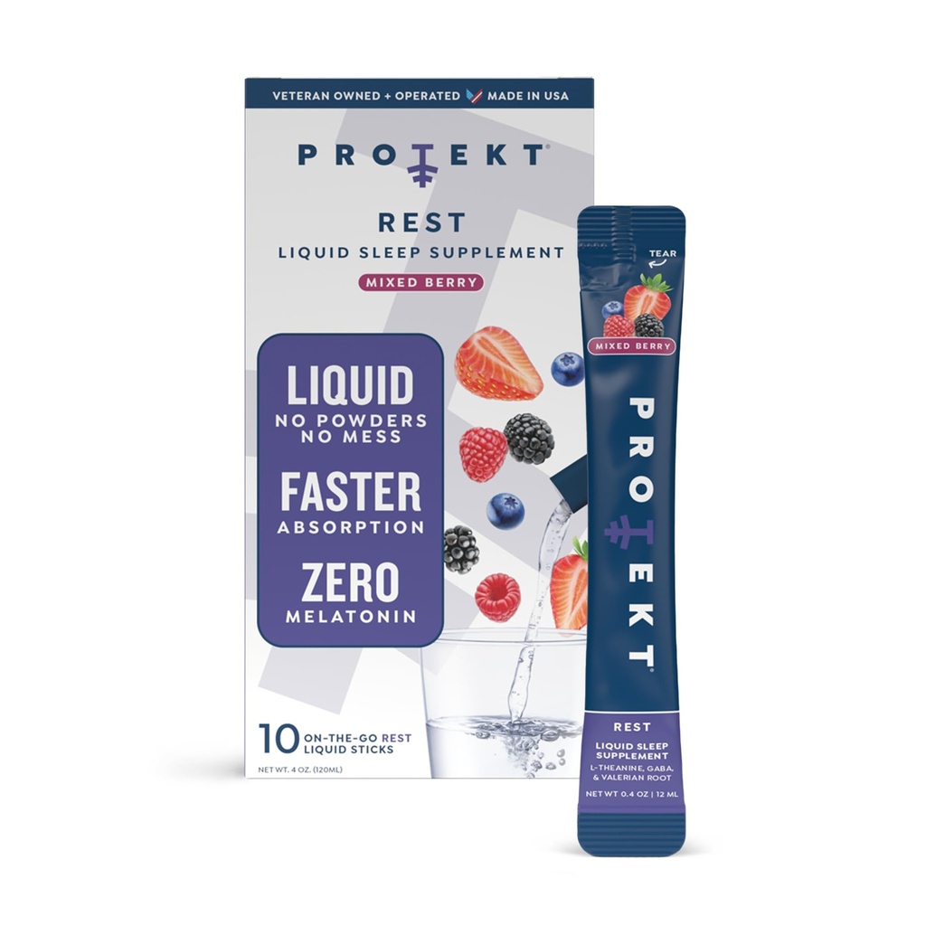 PROTEKT GABA L Theanine Supplement Equipment 124; Melatonina - bezsenna pomoc dla dorosłych 124; Valerian Root for Night Support & Resteful Sleep Equipment 124; GABA Calm Liquid Drink Mix dla dorosłych 124; Mieszane jagody, Opakowanie po 10