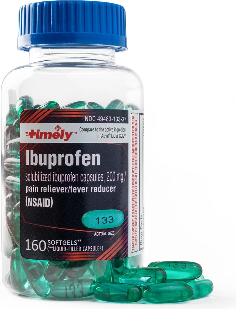 LABS TYME- CAP, INC. Timely Ibuprofen 200mg - 160 Liquid Softgels - Pain Relief Softgels and Fever Reducer - for Headache Relief, Menstrual Pain, Tooth Aches Muscular Aches & zapalenie stawów