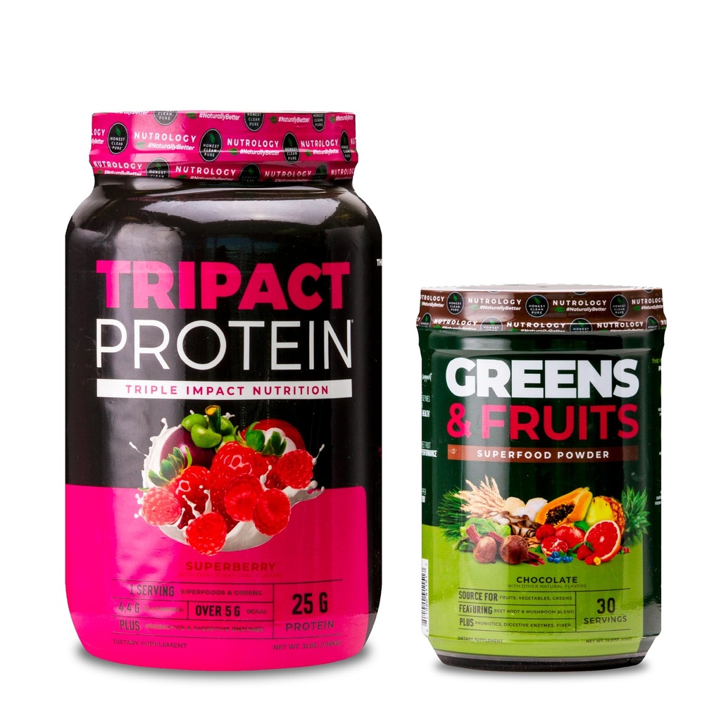 Nutrologia TRIPACT Białko w proszku, 7- in-1 Mieszany shake zastępczy, Superberry (40 Servings) Zielenina i owoce Powder- Natural Sourced Superfood, Czekolada (30 Servings)