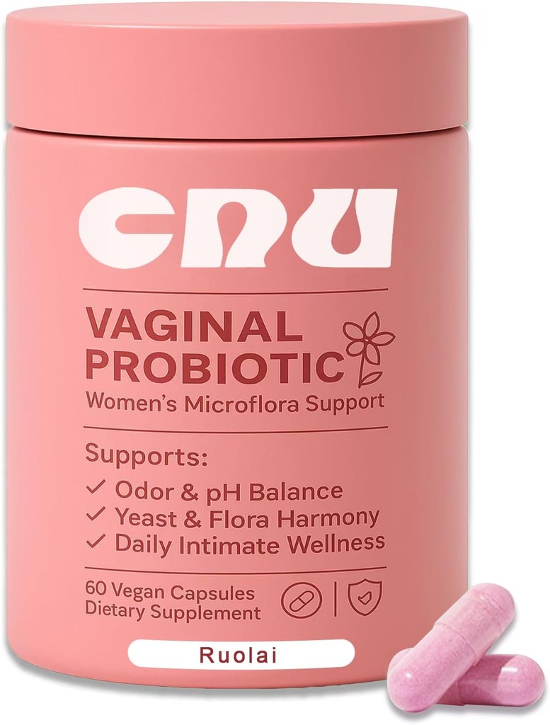 Ruolai Women's Vaginal- pH Balance & Prebiotics with Lactobacillus - Promote Healthy Vaginal Flora & Vaginal Odor,60 Count