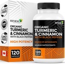 Renew Actives Organic Turmeric 474MG & Cynamon 50MG na 2 Kapsułki - z Curcumin & BioPerine do wchłaniania - Wspiera Metabolizm, Joint Health & Trawienie - Made in Canada - 120 Kapsułki