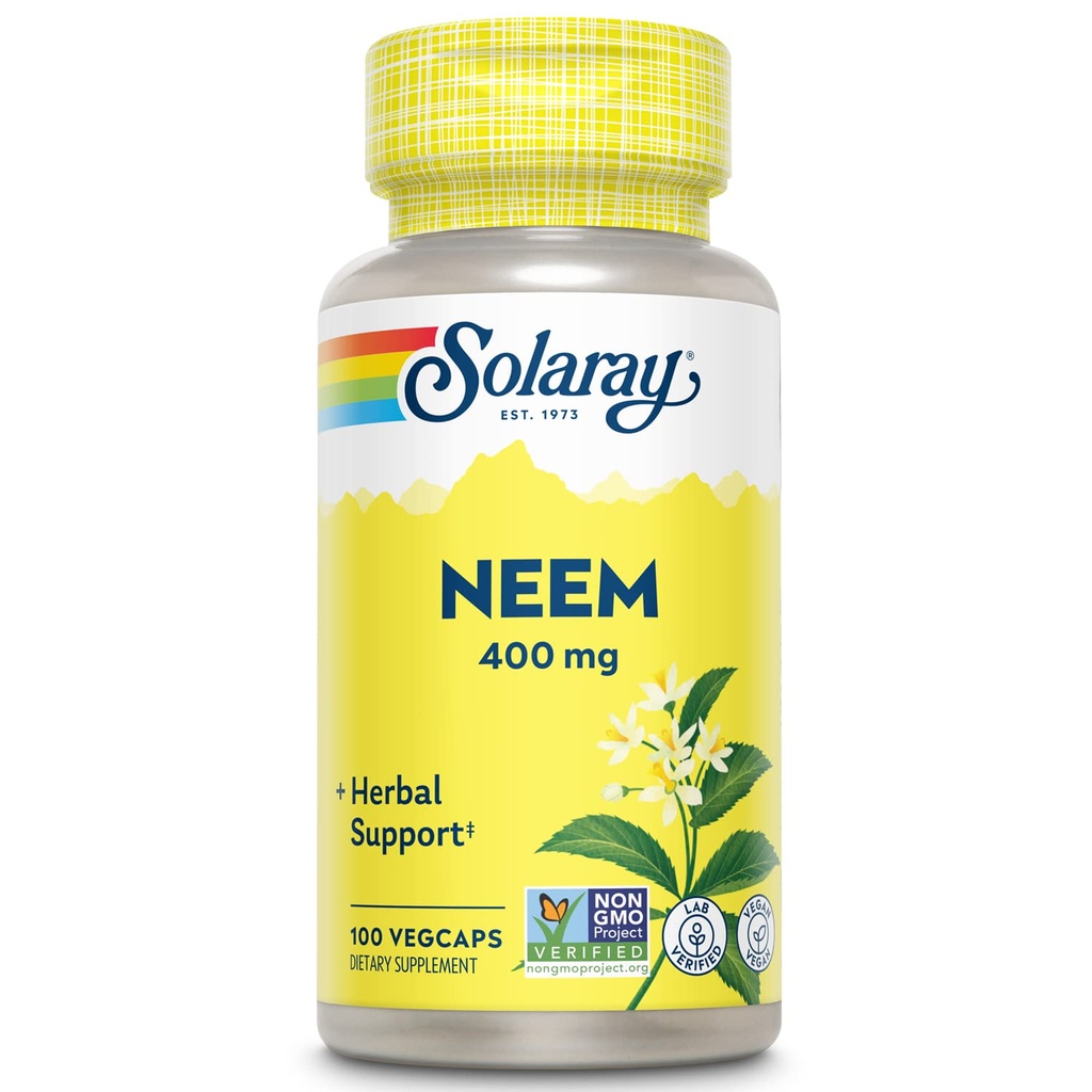 SOLARAY Neem Leaf 400mg Evidence 124; Healthy Blood, Skin & Immune System Support Evidence 124; Non-GMO, Vegan & Lab Verified Evidence 124; 100 VegeCaps