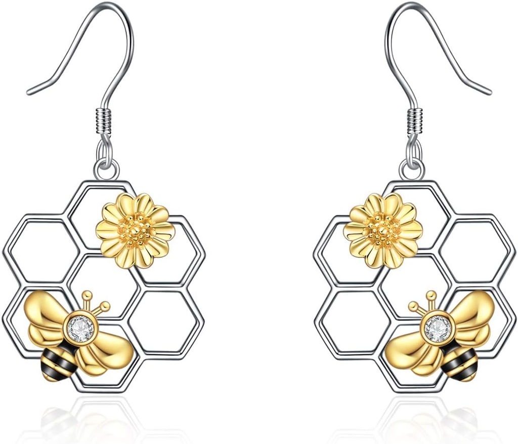 Kolczyki dla kobiet 925 Sterling Srebrne kolczyki z Honeycomb Honeybee Biżuteria Dangle prezenty dla kobiet