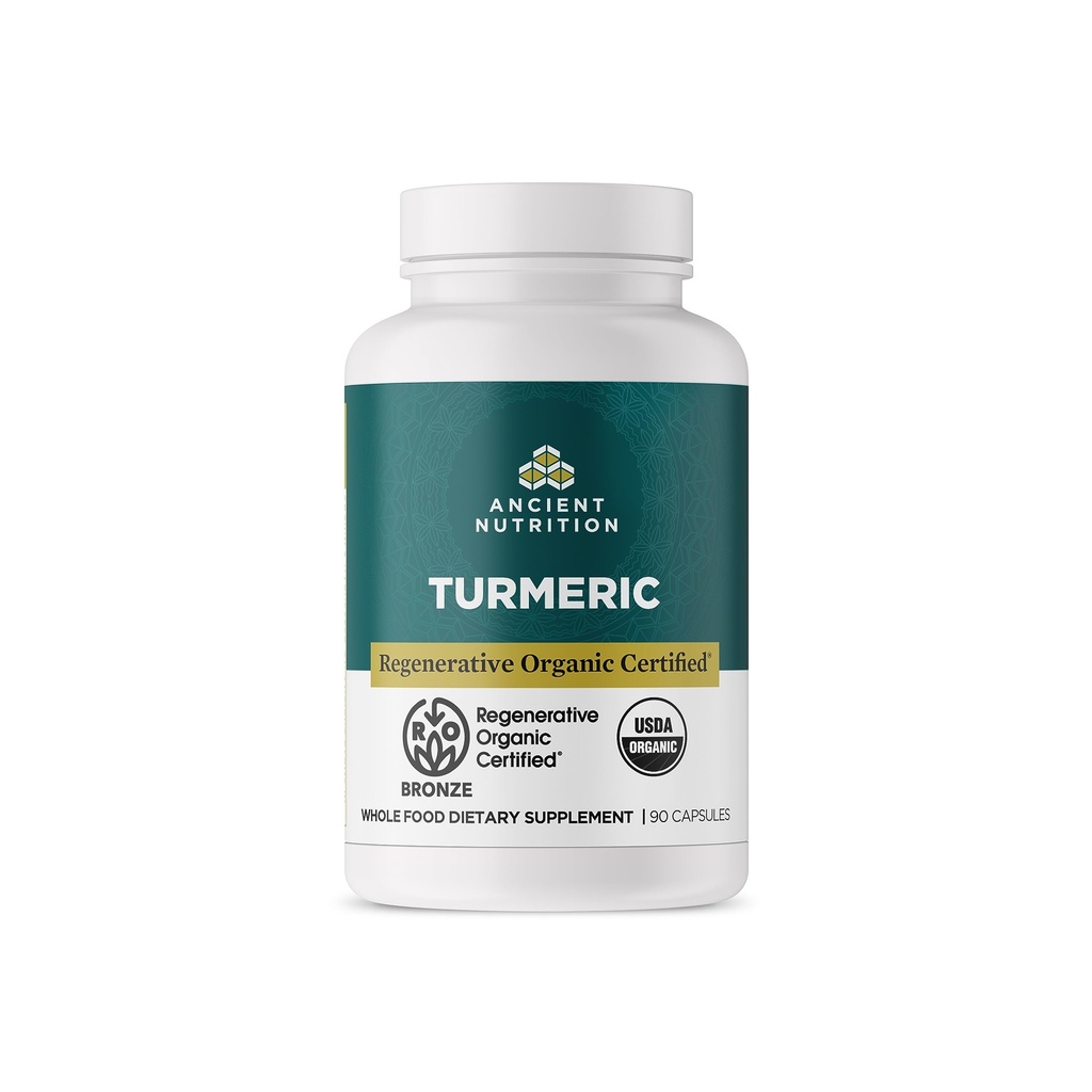 Ancient Nutrition Regenerative Organic Certified Turmeric kapsułki, Raz dziennie, Użyj jako suplement wspólny i wspomaga zapalenie, Gluten Free, Paleo i Keto Friendly, 90 Count