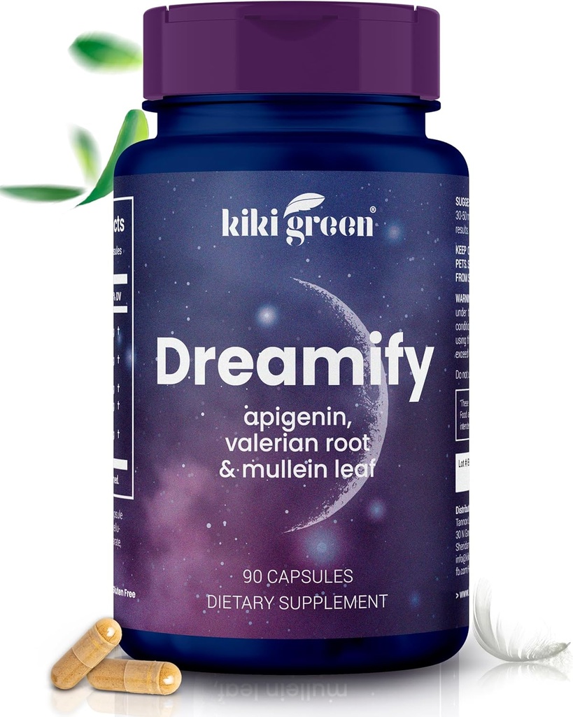 Suplement KIKI Green DREAMIFY - Apigenin, Valerian Root, Ekstrakt Mullein Leaf - Odpoczynek, Relaks, Zdrowy cykl snu - 90 Kapsułek wegańskich