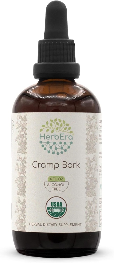HerbEra Cramp Bark B120 USDA Organic Tincture | Alcohol-Free Extract, High-Potency Herbal Drops | Certified Organic Cramp Bark (Viburnum Opulus) Dried Bark (4 fl oz)