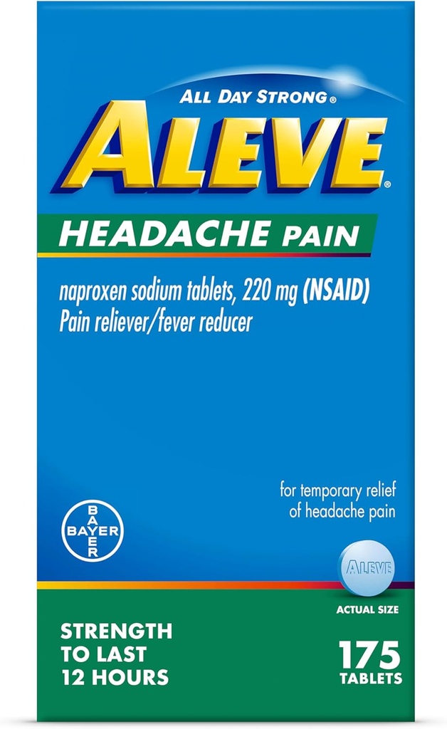 Aleve Ból głowy Reliever & Gorączka Reduktor tabletki, Naproxen Sodu, na ból głowy, Medycyna przeciwbólowa dla dorosłych, Ból głowy Ulgi ból, 175 Liczba
