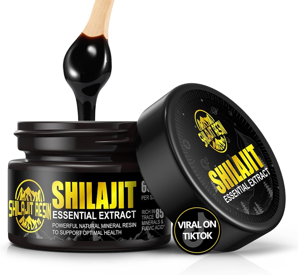 Boysea Organic Himalayan Shilajit Resin, 600mg Gold Grade Maximum potencja Natural Organic Shilajit Resin for Men & Women with 85 + Ślady minerałów i kwasu Fulvic for Focus & Energy, Immunitet - 1.7 Ounce