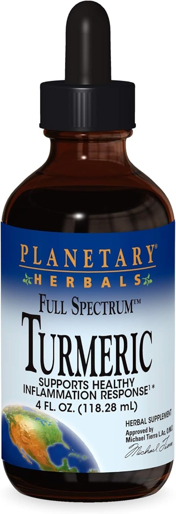 Planetarne Herbals Turmeric Extract Full Spectrum Liquid, Wsparcie dla przeciwutleniaczy i zdrowej odpowiedzi zapalnej, 4 uncje