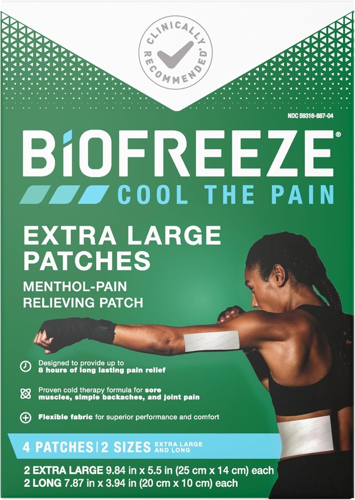 Biofreeze W ciągu nocy XL Łaty ulgowe ból, Zapalenie stawów Reliever, Kolano i dolny Pain Relief Pain Patch, ból mięśni Relief, Relief ból szyi, FSA Kwalifikujące, 4 Biofreeze Menthol Patches
