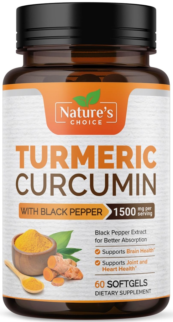 Kurkumina kurkumina suplement 1500mg - BioPerine Black Pepper Extract Advanced Absorption Curcuminoids for Nature 's Joint Support - Antyoksydant Herbal Supplement for Women & Men, Non-GMO - 60 Softgels