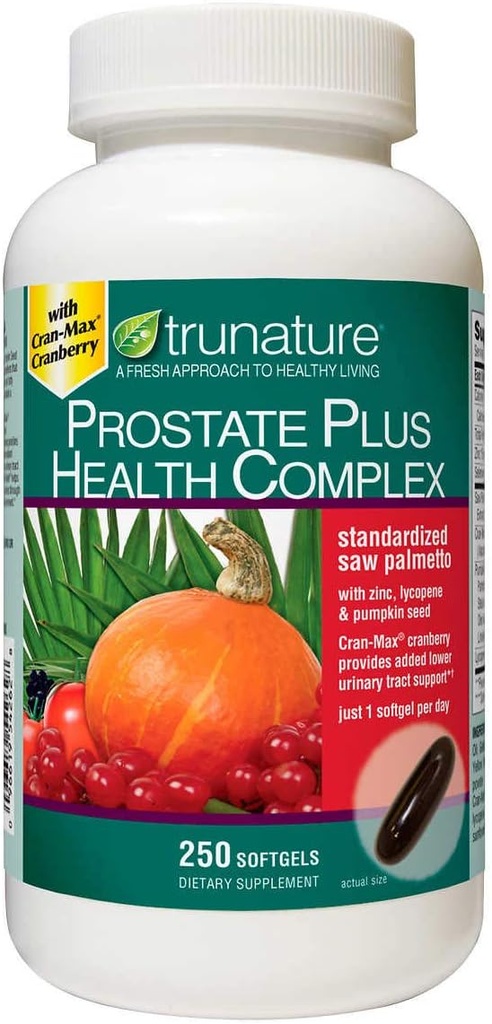 TruNature Prostate Plus Health Complex - Piła Palmetto z cynkiem, likopenem, dynią - 250 Softgeli