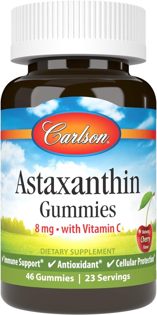 Carlson - Gumie astaksantynowe, z witaminą C, Wsparcie immunologiczne, Przeciwutleniacz, Heart Health, Non-GMO, Cherry Flavor, 46 Gummies wegetariańskie