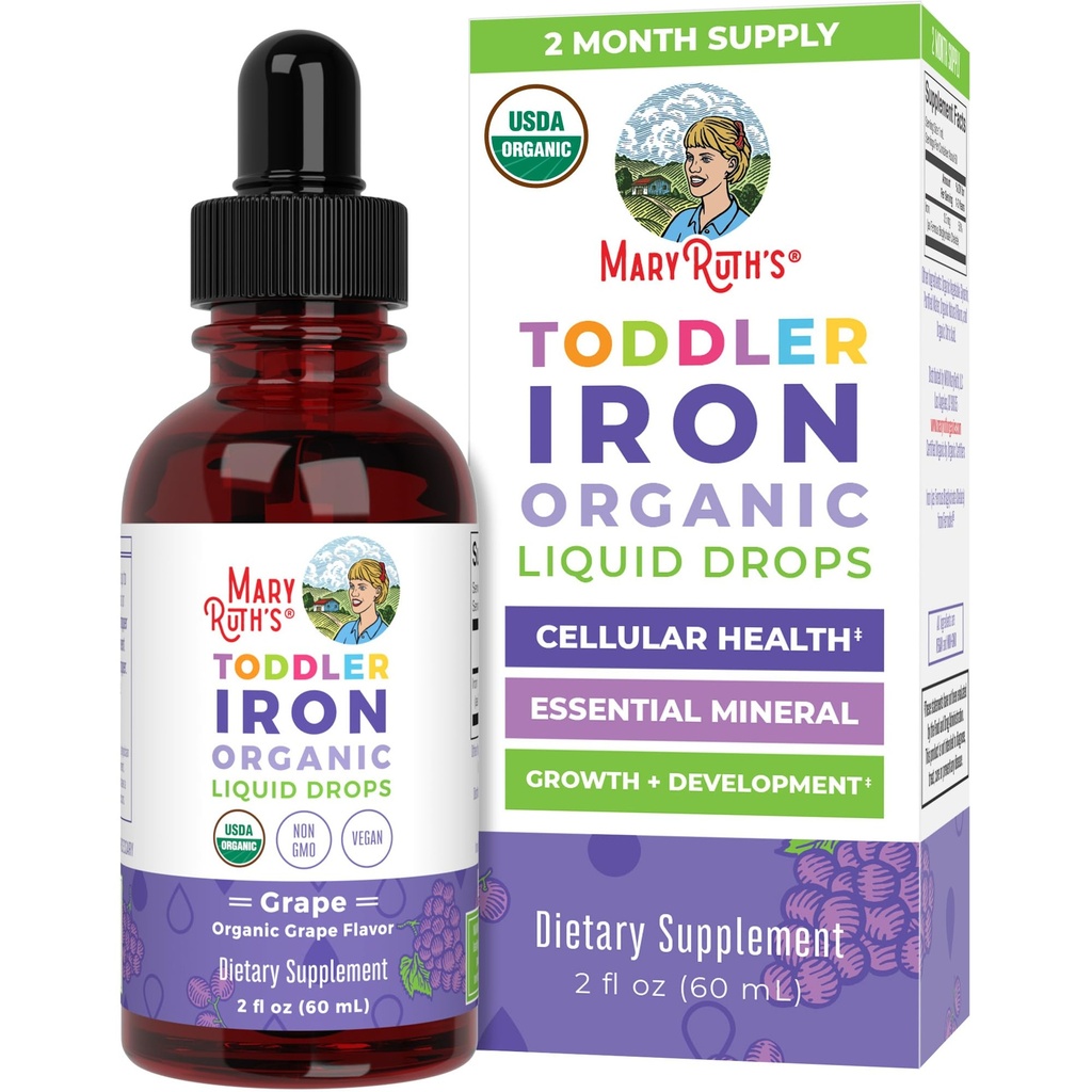 MaryRuth Organics Iron Supplement for Toddlers 124; Liquid Iron Supplement for Children Ages 1-3 Xellow124; Iron Supplement for Iron Deficiency Equipment 124; Ferrochel Xell124; Sugar Free Xell124; Vegan Xell124; Non-GMO Xell124; Gluten Free Xell124; 2 Fl Oz