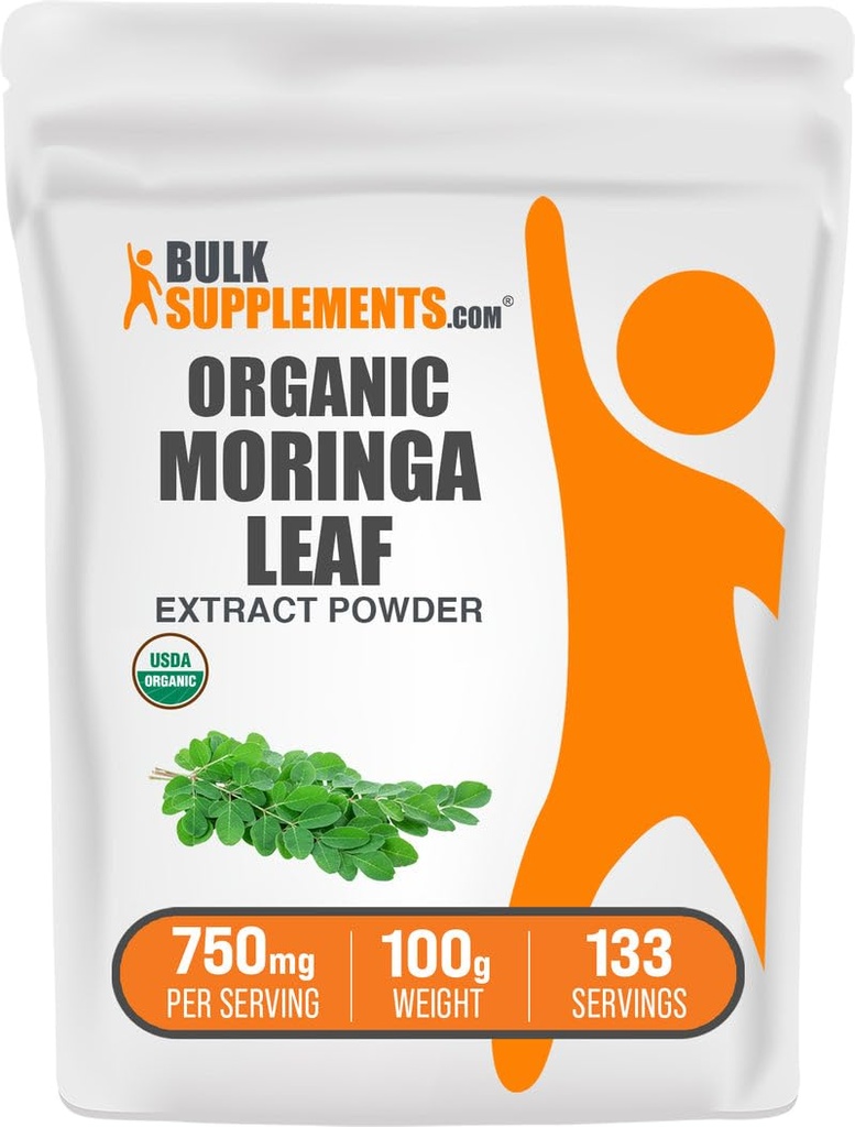 BulkSupplements.com Organic Moringa Extract Powder - Superfood Supplement, from Moringa Oleifera - Vegan & Gluten Free, 750mg per Serving, 100g (3.5 oz) (Opakowanie po 1)