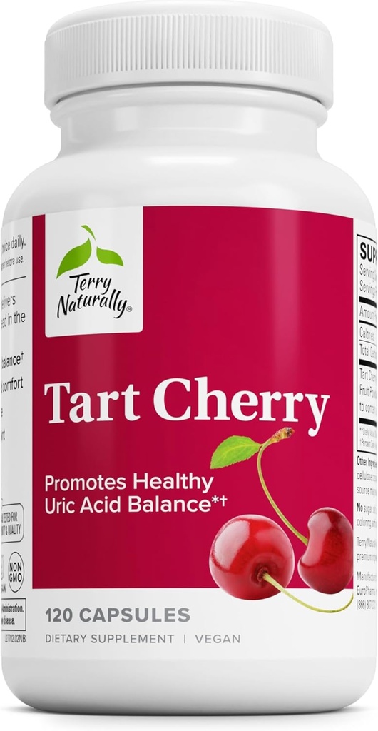 Terry Natural Tart Cherry - Suplement przeciwutleniający do wsparcia zdrowej równowagi kwasu moczowego & Joint Health - Suplement odżywczy - Suplement dietetyczny do odzyskiwania pomocy po ćwiczeniach - 120 Kapsułki