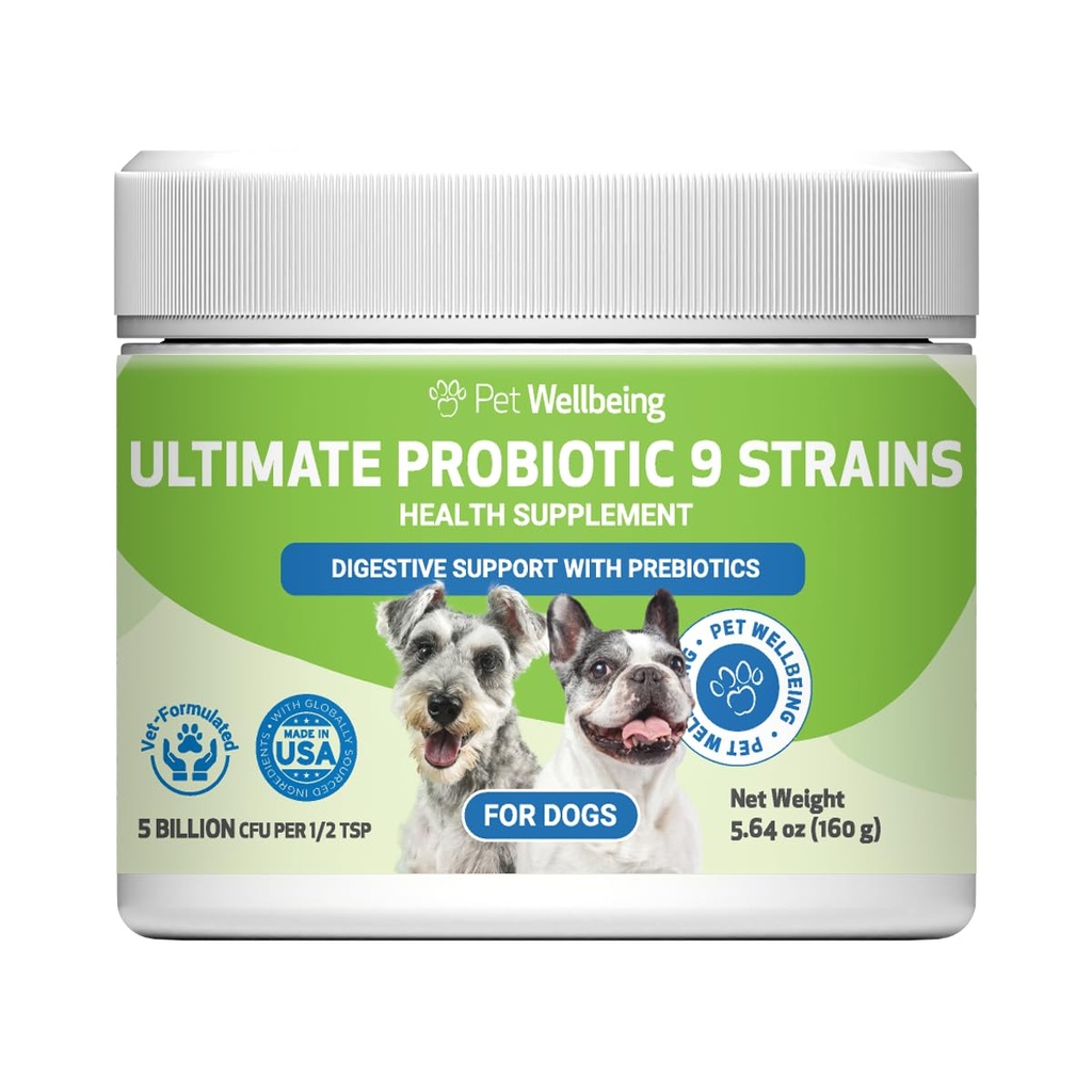 Pet Wellbeing - Ultimate Probiotic 9 Szczepy dla kotów i psów - Naturalne wsparcie dla trawienia i zdrowia traw moczowych 160 Grams.