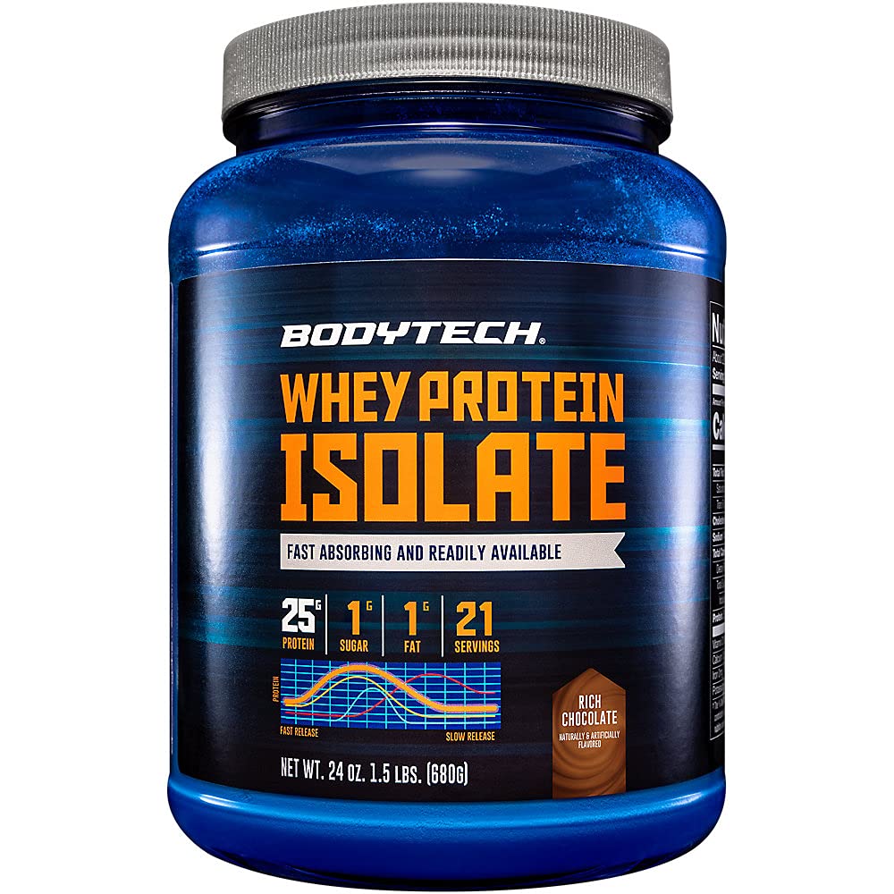 BODYTECH Proszek z izolatu białka serwatki - 25 gramów białka na serwowanie, Idealny do post- Workout Muscle Building and Growth, Bogaty aromat czekoladowy, Zawiera mleko i soję (1.5 Funt / 21 Służenie)