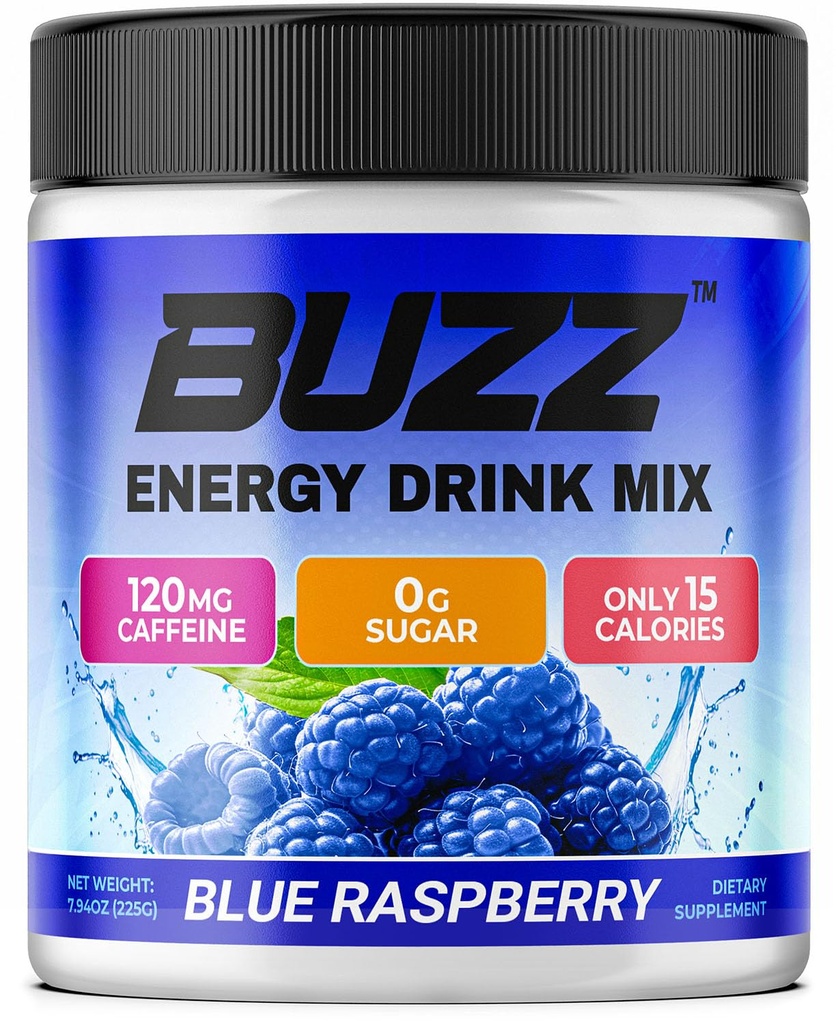 Rano Buzz Energia Drink Proszek - Energy Boost Drink Mix - Bezcukrowa energia z przeciwutleniaczami - Rano Kickstart i Sports Nutrition Endurance Product - 30 Służenia, Niebieski Malina, 8 Ounces