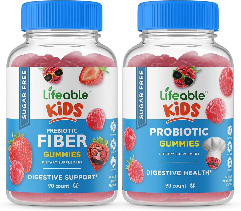 Żywotny Cukier Bezpłatne Preciotic Fiber Kids + Probiotic + Prebiotic Fiber Kids, Gummies Bundle - Great Desting, Suplement witaminy, Gluten Free, GMO Free, Gummy do żucia
