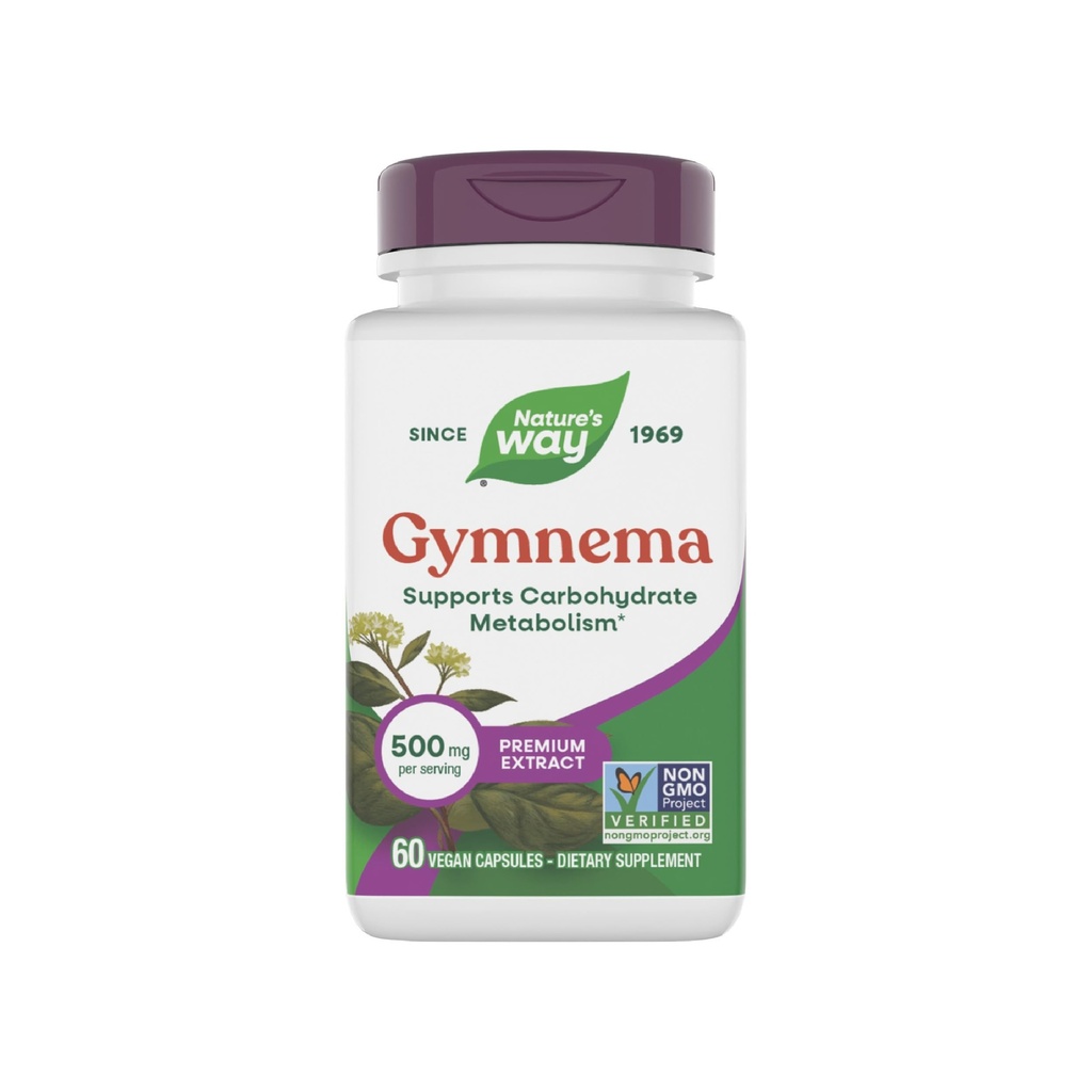 Natural 's Way Gymnema Premium Extract, Wspiera metabolizm węglowodanów *, 500 mg na jedną porcję, Projekt niezmodyfikowany genetycznie, 60 Kapsułek wegańskich (Packaging May Vary)