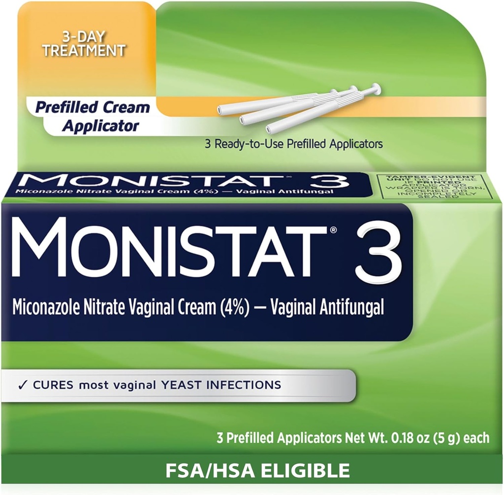 Monistat 3 Day Leczenie zakażenia drożdży u kobiet, 3 Miconazole przed napełnionym krem Wnioskodawcy, 1 opakowanie