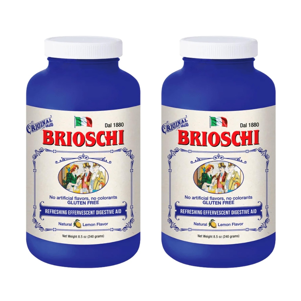 Brioschi włoski Lemon Flavored Effervescent Heartburn, Zdenerwowany żołądek, Niestrawność kwasowa, 8,5 oz butelka (Opakowanie po 2)