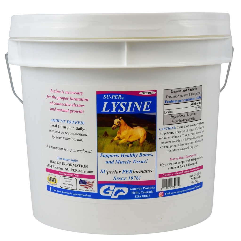 SU- PER Suplement Lysine dla koni - Wspiera zdrowe kości i tkanki mięśniowe - Equine Essential Amino Acid - 12,5 funta, 47 Miesiąc dostaw