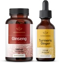 HERBAMAMA Koreański Czerwony Ginseng i Turmerowy Ginger Kit - Zestaw koreańskiego Panax Ginseng Kapsułki i Turmeric Ginger Liquid Drops - Wegan, Non-GMO, Cukier i Alkohol - 2 Pack