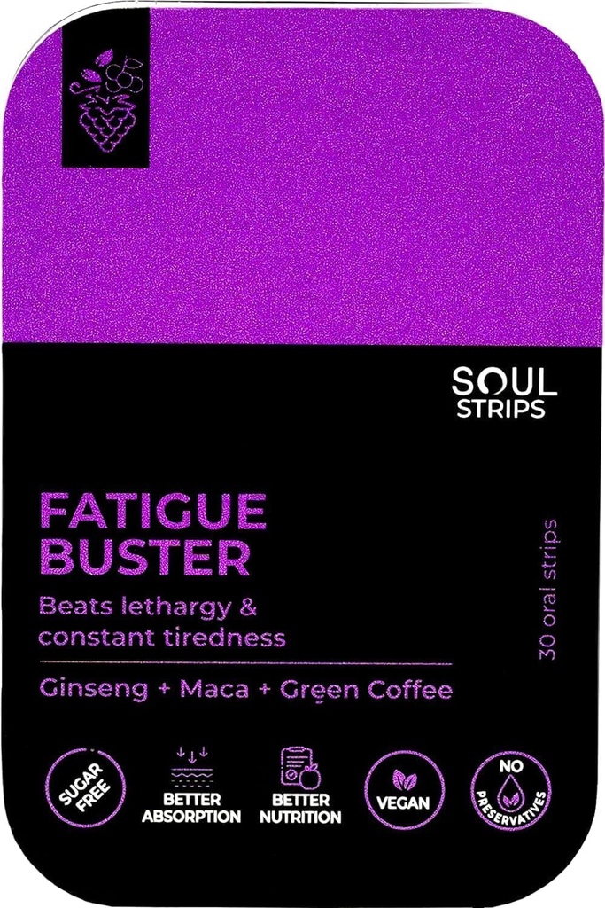 Dusza Paski Zmęczenie Buster - Ginseng, Maca, Zielona kawa, Energy Booster, Redukuje psychiczne i fizyczne zmęczenie, Szybkie Absorb, Mieszane Jagody Flavor, Przyjazny dla podróżujących, 30 Szybkie Rozpuszczanie Pack