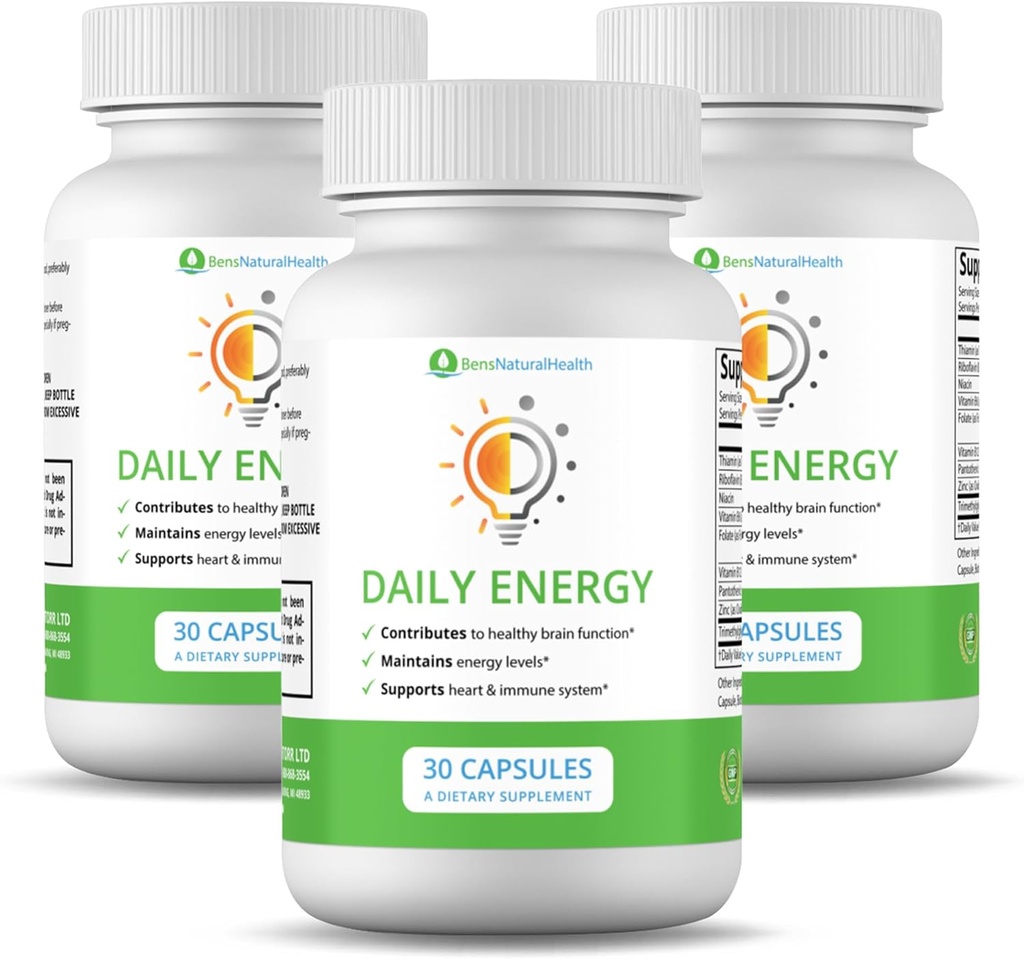 Ben 's Natural Health Daily Energy B- Witamina Complex z TMG i cynku dla energii naturalnej, Stres, Focus & Immune Support, 30 kapsułki, 3 opakowania