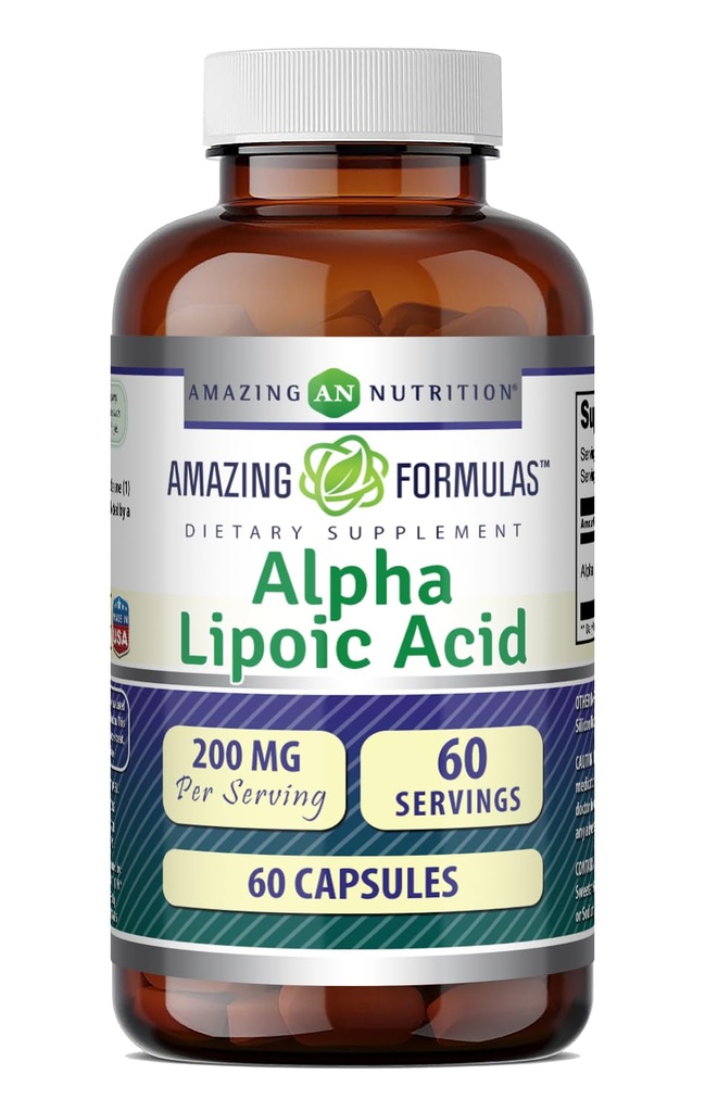 Amazing Formulas Alpha Lipoic Acid Acidum 124; 200 Mg Supplement Acidum 124; Capsules Acidum 124; Non-GMO Acidum 124; Gluten- Free Acidum 124; Made in USA (1 Pack, 60)