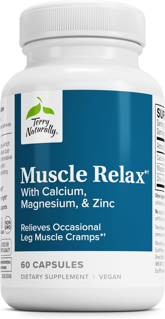 Terry Natural Muscle Relax - Suplement do Wspomagania układu nerwowego, Relaks mięśniowy i sen - Mięśnie Relaxant Supplement with Calcium, Magnezu & ZInc - Pomoc dla zdrowia oddechowego - 60 Kapsułki
