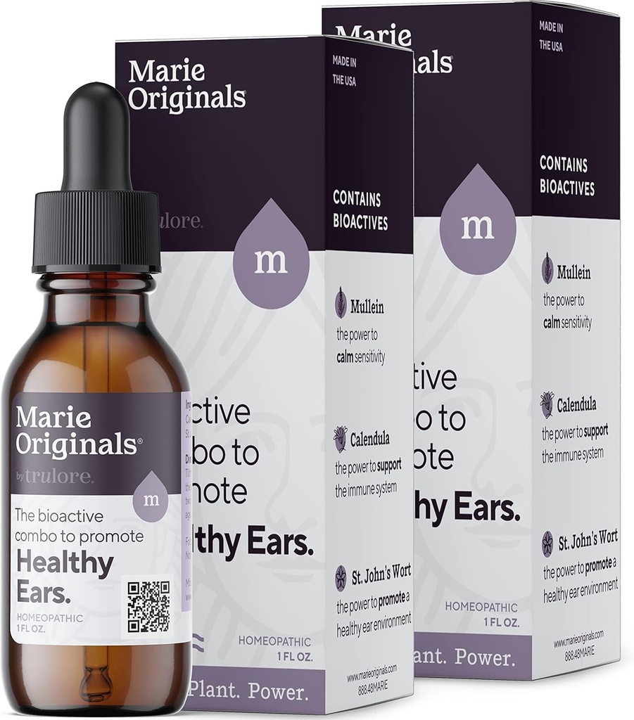 Marie Originals Naturalne krople oleju ucha 124; Mullein Garlic Oil Drops for Infections Prevention, Ziołowe krople ucha Ache dla dorosłych, Dzieci & Zwierzęta domowe, Pociesza ból ucha i woskowania Usuwanie, Erache Remedies (2 Pack)