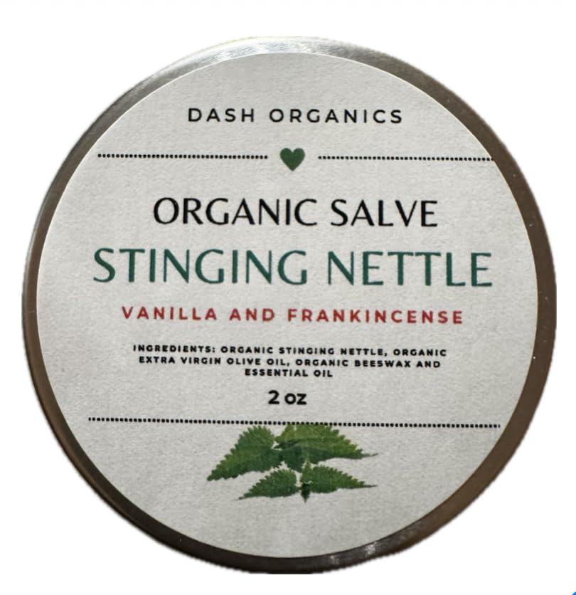 DASH ORGANICS Organic Stinging Salve Nettle Salve 124; Vanilla & Frankincense Scenariusz 124; 2oz Herbal Balm