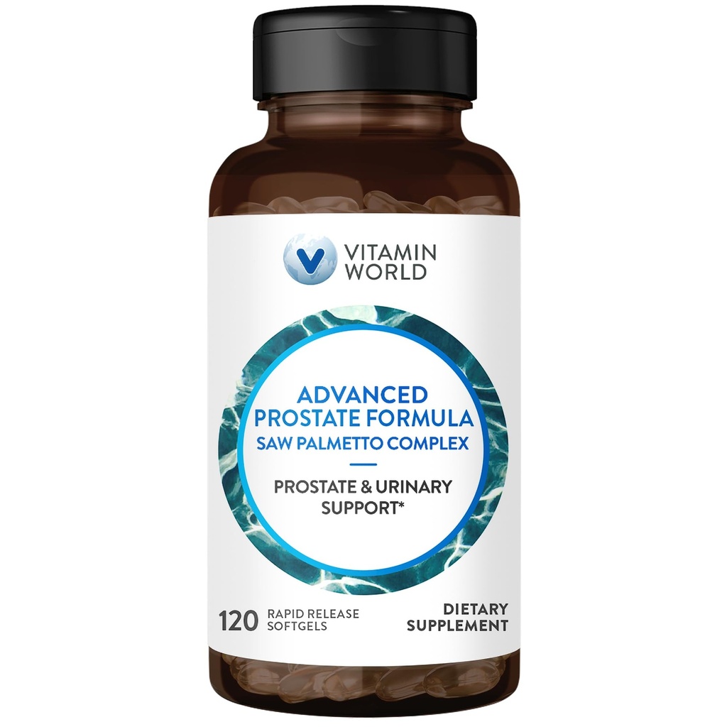Witamina World Advanced Prostate Saw Palmetto Complex 120 Softgels, Pomaga Prostate Health, Zdrowie moczu, Rapid- Release, Gluten Free