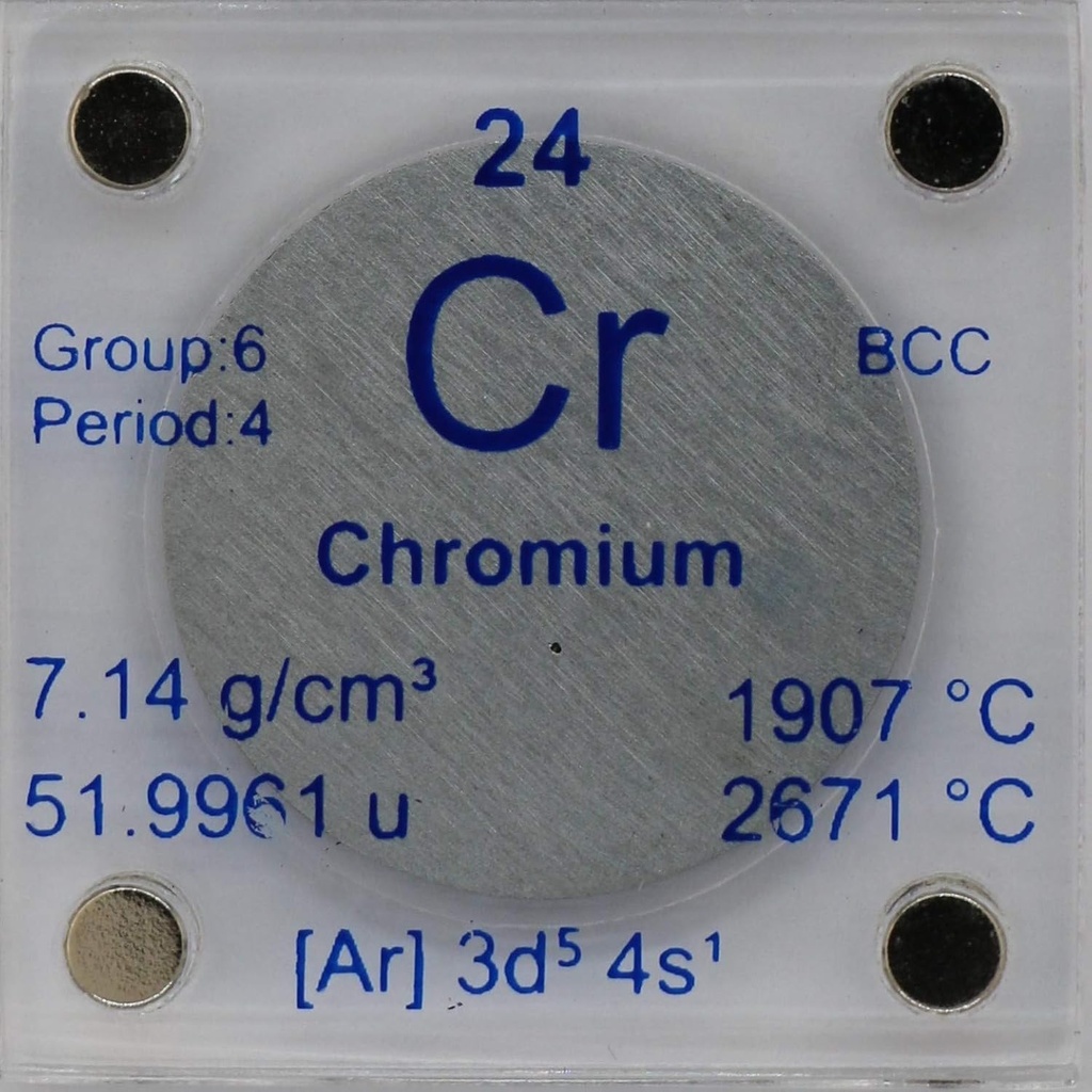 Chrom (Cr) 24,26mm Metalowy dysk z akrylową skrzynią do zbierania lub eksperymentów