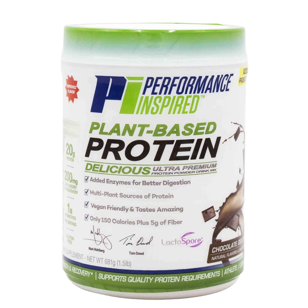 Performance Inspired Nutrition Plant Protein Powder - All Natural - 20G Protein - 1B Probiotics - Digestive Enzymes - Fiber Packed - Guten Free - Czekoladowy Delight - 1.5lb