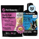 Kot Multivitamin Chews + Omega 3 Suplement oleju rybnego dla psów i kotów - Leczenie kota dla zdrowia, immunologiczne, Wsparcie wspólne, Skóra & Coat, trawienie, i ogólne Wellness 124; Kurczak (30- Day Supply)