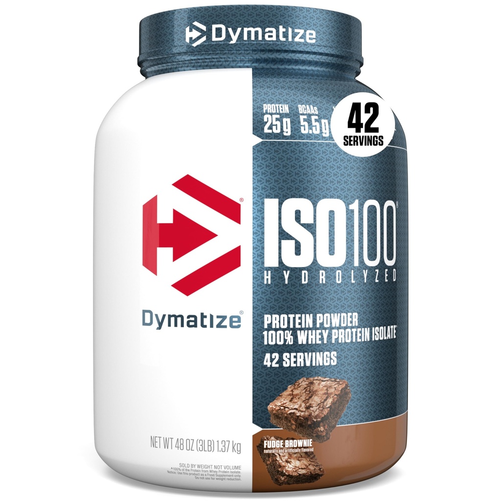 Dimatize ISO100 Proszek proteiny serwatki Izolat, Fudge Brownie, 25g białka, 3 Funt, 5,5g BCAA, Mniej niż 120 Cal., Gluten Free, 1g tłuszczu, 1g cukru, 2g karb (42 Sługi)