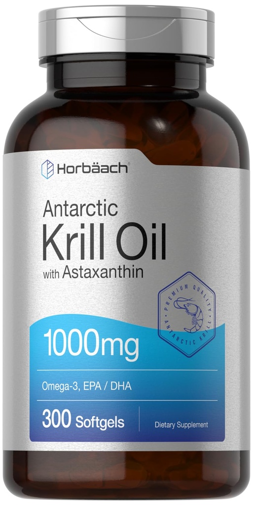 Horbäach Antarktyka oleju kryla 1000mg Softgels 124; 300 Hrabia 124; Omega 3 Suplementy z Astaksantyną, EPA, DHA 124; Non-GMO, Gluten Free