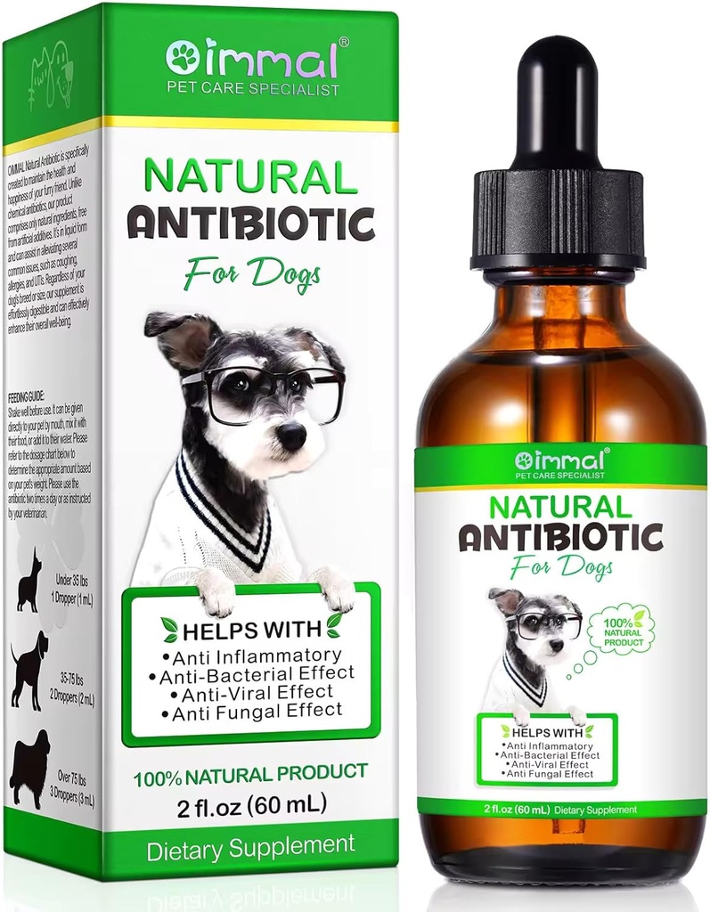 Naturalny Dog Antybiotyki Suplement - Ziołowe Antybiotyki Krople do immunologicznego, alergii i wsparcia skóry - Swędząca Skóra, Uszy i Hot Spot Relief - dla wszystkich ras