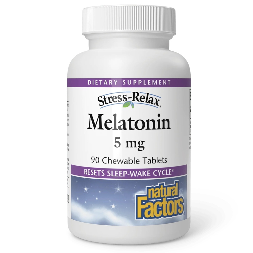 Relaks Melatonina 5 mg przez naturalne czynniki, Natural Sleep Aid, Resets the Sleep- Wake Cycle, 90 tabletek do żucia (90 porcji), Peppermint Flavor