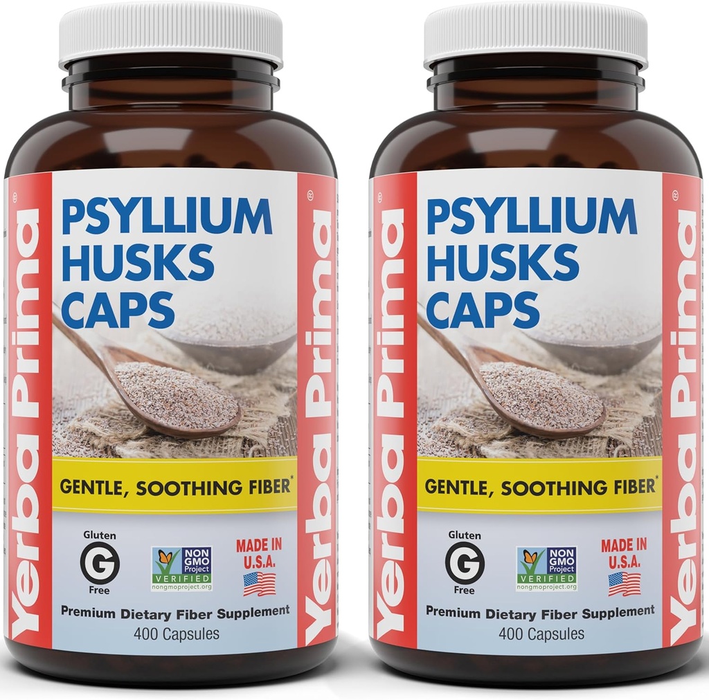 Yerba Prima Pyllium Husks Caps, 625 mg, 400 Kapsułek (Opakowanie 2) - Naturalny włókno dla mężczyzn i kobiet - Suplement do Regularnego Wsparcia
