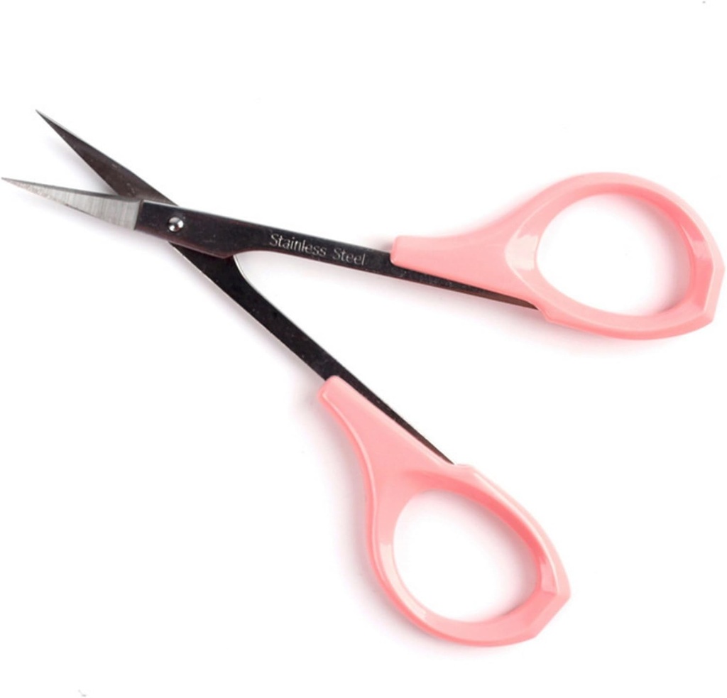 Nożyce do pielęgnacji gałek ocznych 4 Inches Curved Small Craft Lash Scissor for Eyebrow Eyelash Extensions Stainless Steel 1PC (Pink _ Curved)