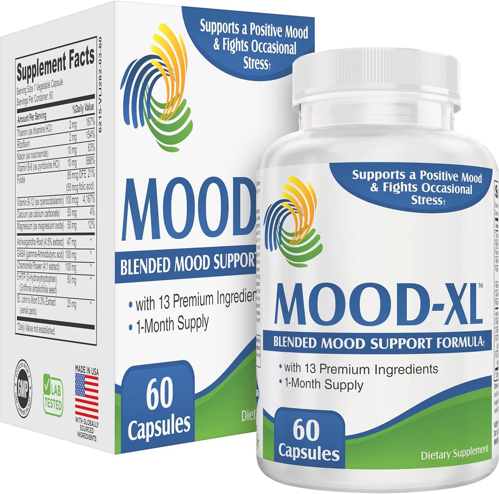 Mood- XL: 30- Day Mood Supplement Supplement (All- in-1 Blend) z 13 Aktywne składniki 124; Zdrowe suplementy nastrojów & Witaminy