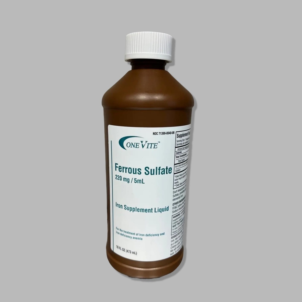 Siarczan żelaza 220mg / 5 ml roztwór 124; płyn suplementu żelaza, 16 Fl Oz (opakowanie po 1)